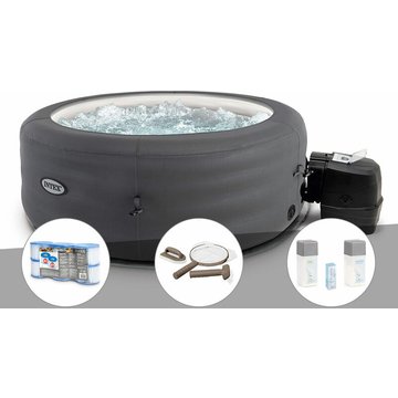 Kit spa gonflable Intex PureSpa Access rond à bulles 4 places + 6 filtres + Kit d'entretien + Kit traitement au brome - Gris
