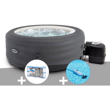 Kit spa gonflable Intex PureSpa Access rond à bulles pour 4 places + 6 filtres + aspirateur - gris