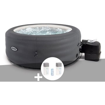 Kit spa gonflable Intex PureSpa Access rond à bulles 4 places + Kit traitement au brome - Gris