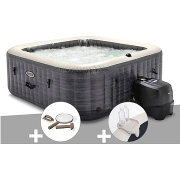 Kit spa gonflable Intex PureSpa Ardoise carré Bulles 6 places + Kit d'entretien + Porte-verre - Ardoise