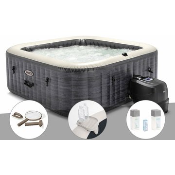 Kit spa gonflable Intex PureSpa Ardoise carré Bulles 6 places + Kit d'entretien + Porte-verre + Kit de traitement brome - Ardoise