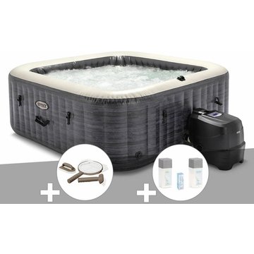 Kit spa gonflable Intex PureSpa Ardoise carré Bulles 6 places + Kit d'entretien + Kit de traitement au brome - Ardoise