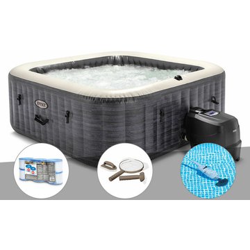 Kit spa gonflable Intex PureSpa Ardoise carré Bulles 6 places + 6 filtres + Kit d'entretien + Aspirateur - Ardoise