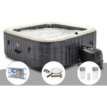 Kit spa gonflable Intex PureSpa Ardoise carré à bulles 6 places + 6 filtres + Kit d'entretien + Kit traitement brome - Ardoise