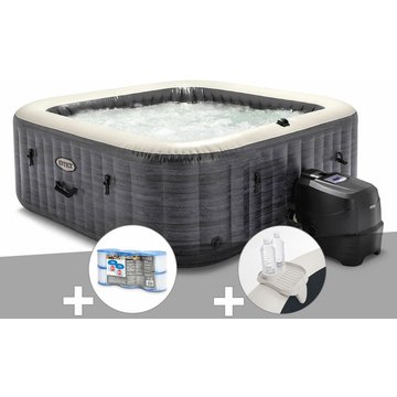 Kit spa gonflable Intex PureSpa Ardoise carré Bulles 6 places + 6 filtres + Porte-verre - Ardoise