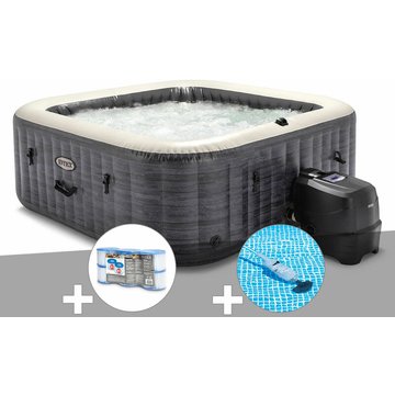 Kit spa gonflable Intex PureSpa Ardoise carré Bulles 6 places + 6 filtres + Aspirateur - Ardoise
