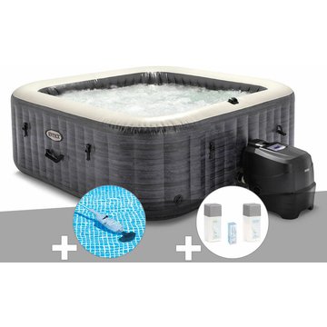 Kit spa gonflable Intex Piscine PureSpa Ardoise carré Bulles 6 places + Aspirateur + Kit traitement brome - Ardoise