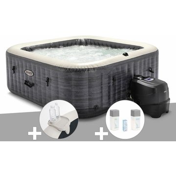 Kit spa gonflable Intex PureSpa Ardoise carré Bulles 6 places + Porte-verre + Kit traitement brome - Ardoise
