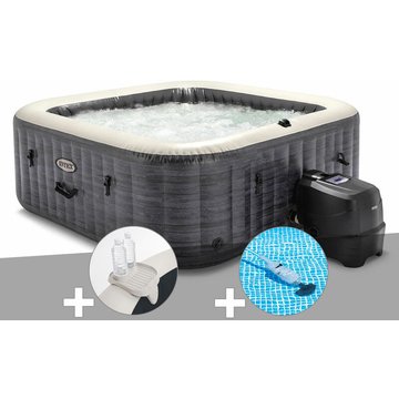 Kit spa gonflable Intex PureSpa Ardoise carré Bulles 6 places + Porte-verre + Aspirateur - Ardoise
