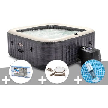 Intex - Kit spa gonflable PureSpa Ardoise carré à bulles 4 places + 6 filtres + Kit d'entretien + Aspirateur
