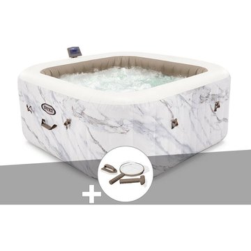 Kit spa gonflable Intex PureSpa Calacatta carré Bulles 4 places + Kit d'entretien - Blanc