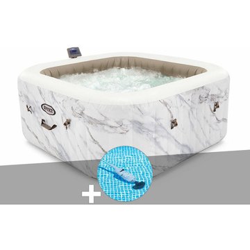 Intex Piscine - Kit spa gonflable PureSpa Calacatta carré à bulles 4 places + Aspirateur - Blanc
