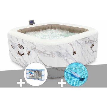 Intex Piscine - Kit spa gonflable PureSpa Calacatta carré à bulles 4 places + 6 filtres + aspirateur - Blanc