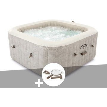 Kit spa gonflable Intex PureSpa Chevron carré à bulles 4 places + Kit d'entretien - Beige