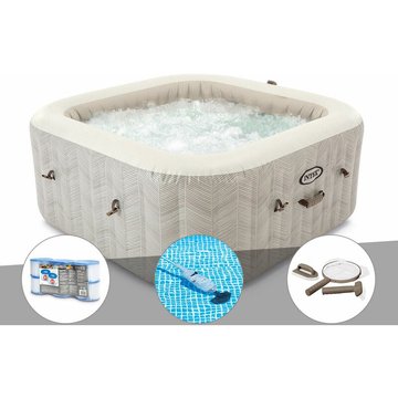Kit spa gonflable Intex Piscine PureSpa Chevron carré Bulles 4 places + 6 filtres + Aspirateur + Kit d'entretien - Beige