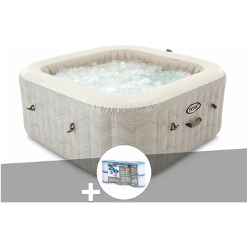 Kit spa gonflable Intex PureSpa Chevron carré à bulles 4 places + 6 filtres - Beige