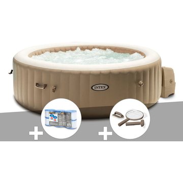 Kit spa gonflable Intex Piscine PureSpa Sahara rond Bulles 4 places + 6 filtres + Kit d'entretien - Beige