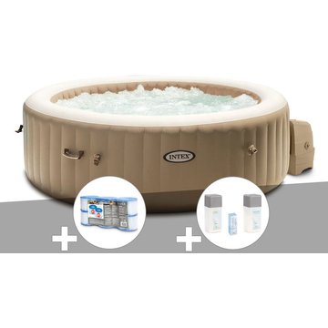 Spa gonflable Intex PureSpa Sahara rond à bulles 4 places + 6 filtres + Kit traitement au brome - Beige