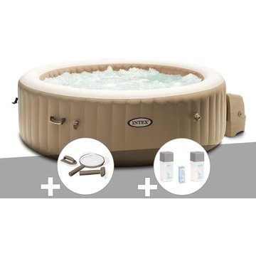 Kit spa gonflable Intex PureSpa Sahara rond bulles 4 places + Kit d'entretien + Kit traitement brome - Beige