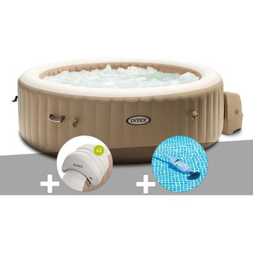 Kit spa gonflable Intex PureSpa Sahara rond à bulles, 4 places + 2 appuie-têtes + aspirateur - Beige
