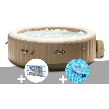 Kit spa gonflable Intex PureSpa Sahara rond à bulles 4 places + 6 filtres + aspirateur - beige