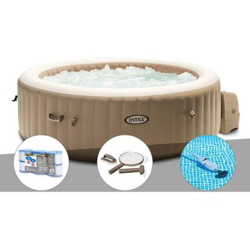 Kit spa gonflable Intex PureSpa Sahara rond Bulles 4 places + 6 filtres + Kit d'entretien + Aspirateur - Beige