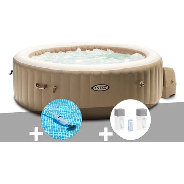 Kit spa gonflable Intex PureSpa Sahara rond à bulles 4 places + aspirateur + kit traitement au brome - Beige