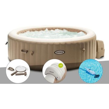 Kit spa gonflable Intex PureSpa Sahara rond Bulles 4 places + Kit d'entretien + 2 appuie-têtes + Aspirateur - Beige