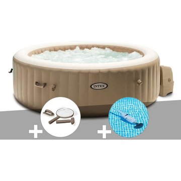 Kit spa gonflable Intex PureSpa Sahara rond à bulles 4 places + Kit d'entretien + Aspirateur - Beige