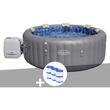 Bestway - Kit spa gonflable Lay-Z-Spa Santorini rond HydroJet Pro 5/7 places + 6 filtres - Gris