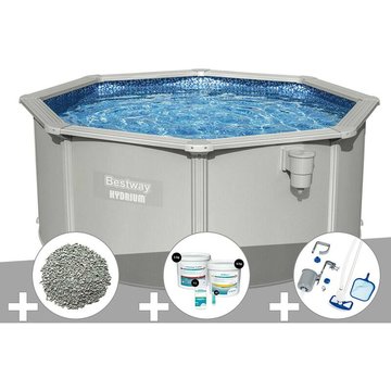 Kit piscine acier ronde Bestway Hydrium 3,00 x 1,20 m + 10 kg de zéolite + Kit de traitement au chlore + Kit d'entretien Deluxe - Gris