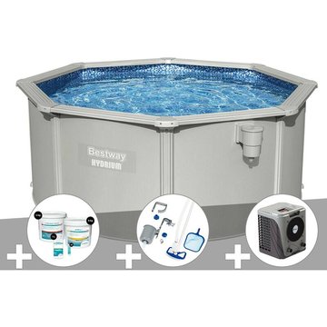 Bestway - Kit piscine acier ronde Hydrium 3,00 x 1,20 m + Kit de traitement au chlore + Kit d'entretien Deluxe + Pompe à chaleur - Gris