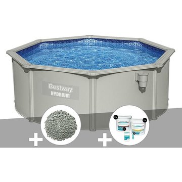 Kit piscine acier ronde Bestway Hydrium 3,60 x 1,20 m + 10 kg de zéolite + Kit de traitement au chlore - Gris