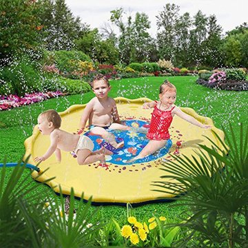 Splash Pad - Tapis d'arrosage pour Enfants et Chiens pour Jeux d'extérieur Arroseur d'eau d'été - Jeu de Jouets de Jardin - Dauphin Bleu 1.7m