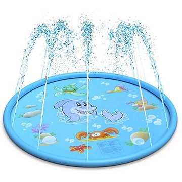 Splash Pad - Tapis d'arrosage pour Enfants et Chiens pour Jeux d'extérieur Arroseur d'eau d'été - Jeu de Jouets de Jardin - Lettres bleues de 1,7 m