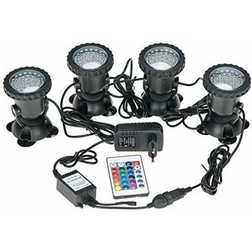 Spots sous-marins étanches multicolores RVB TUMALAGIA pour aquarium avec télécommande pour bassin de jardin, aquarium, piscine - prise britannique (lot de 4)