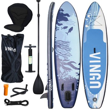 SWANEW Ensemble de planche SUP, Planche de Surf Gonflable Stand Up Paddle 330cm, Sac à Dos - Paddling Board Bleu et Blanc Avec Assise