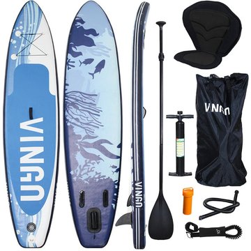 SWANEW Ensemble de planche SUP, Planche de Surf Gonflable Stand Up Paddle 305cm, Sac à Dos - Paddling Board Bleu et Blanc Avec Assise