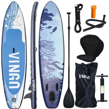 SWANEW Ensemble de planche SUP, Planche de Surf Gonflable Stand Up Paddle 320cm, Sac à Dos - Paddling Board Bleu et Blanc Avec Assise