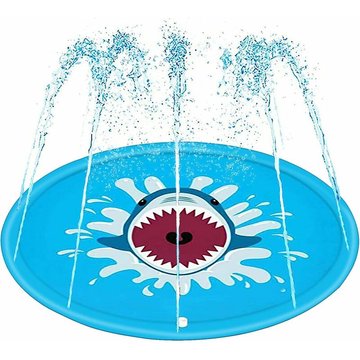 Tapis Enfant de Jet d'eau 170C PVC D'éclaboussure d'eau Piscine de Jeux Natte et avec Jet Fontaine pour Enfant(Bleu + Requin)