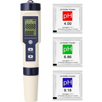 Testeur combiné multi-paramètres 5-en-1 TUMALAGIA PH/EC/TDS/salinité/thermomètre testeur multifonction numérique de qualité de l'eau pour piscine