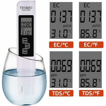Testeur de qualité de l'eau 3 en 1 ZHUOXUAN, testeur de température et de pureté de l'eau pour piscine, avec écran LCD numérique, ppm