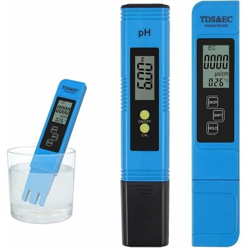 Testeur de qualité de l'eau, pH-mètre avec résolution haute précision 0,01, thermomètre TDS+EC+ pour eau potable, aquarium, piscine, spa (bleu)