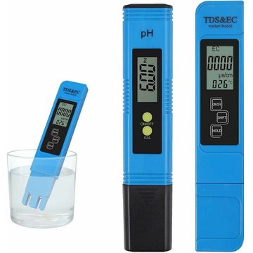 Testeur de qualité de l'eau WAHAISON, pH-mètre avec résolution haute précision 0,01, thermomètre tds+ec+ pour eau potable, aquarium, piscine, spa (bleu)