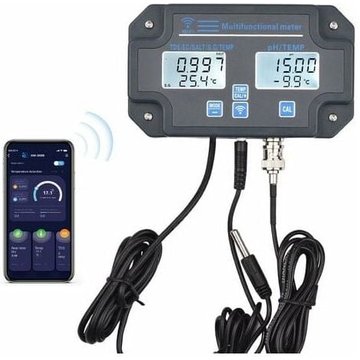 Simplicity - Testeur de qualité de l'eau numérique WiFi mural pour piscine 6 en 1 pH/EC/TDS/Sel/SG/température avec notification d'alarme de surveillance à distance