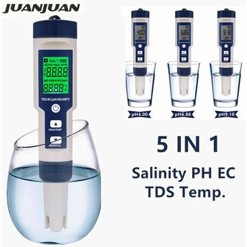 Testeur de température numérique PH TDS EC 5 en 1 ZHUOXUAN pour piscine, testeur de salinité, conductivité, filtre à eau, pureté, stylo avec rétroéclairage