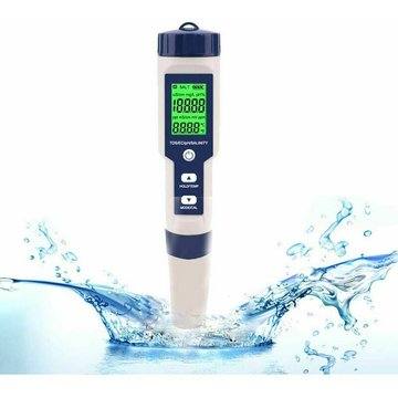 TUMALAGIA - Testeur électronique de PH-mètre, 5 en 1 Testeur de pH Thermomètre de poche Qualité de l'eau pH EC Sel TDS pour la maison, la piscine