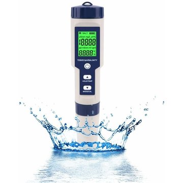 Testeur pH Mètre Électronique 5-en-1 Harry, Mesure pH & TDS & EC Salinité & Température Testeur de qualité de l'eau pour Piscine, Écran LCD et Précision de Lecture