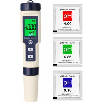 Testeur professionnel de qualité de l'eau de piscine 5 en 1 multi-paramètres TUMALAGIA Combo PH/EC/TDS/salinité/thermomètre testeur multifonction numérique