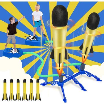 Jeu D'Adresse Jouet Exterieur lance-roquettes pour 6X Fusée Stomp Rocket Launcher Jouets,pour 2 joueur - jaune - Tolletour
